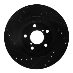 Subaru Impreza Brake Rotor (1) - Front Right - R1 Concepts - Drilled & Slotted - Black - `90-`01